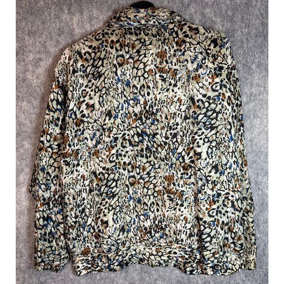 Vintage EVR Silk Animal Print Green Brown Bomber Jacket - Medium - Picture 4 of 7
